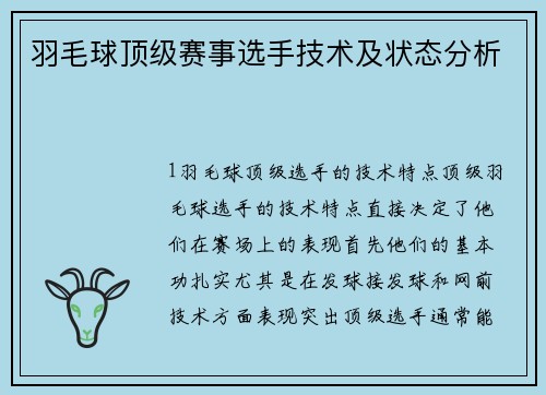 羽毛球顶级赛事选手技术及状态分析